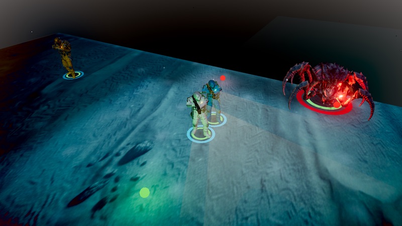 The squad advancing in formation across the seabed before contact
