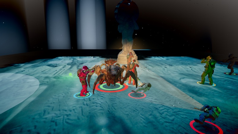 An AEGIS squad engaging a tergit at the foot of the Atlas statue