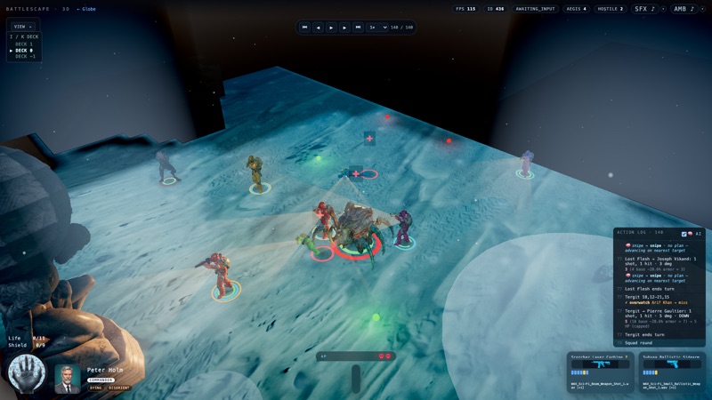 The battlescape HUD showing equipped weapons and remaining ammunition
